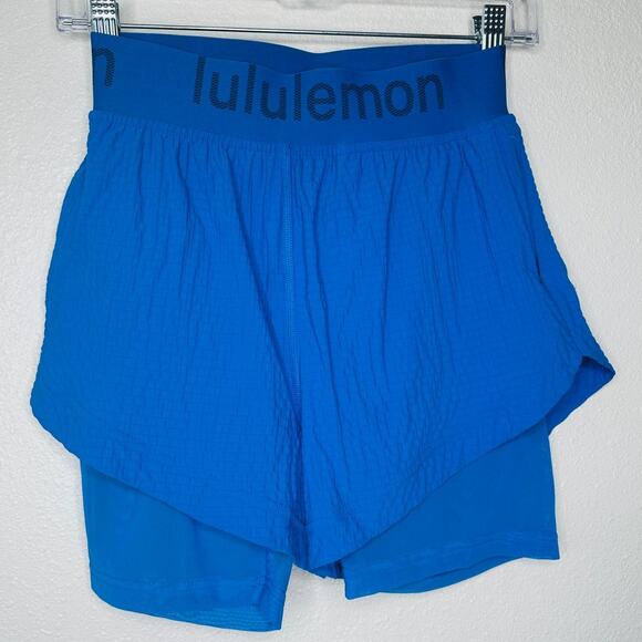 Lululemon Blue Crinkle High Rise Shorts Size 4 Women's Lined Athletic - Picture 1 of 14